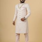 Alluring Peach Thread Embroidered Sherwani | Father Son Combo | Perfect Groom Wear